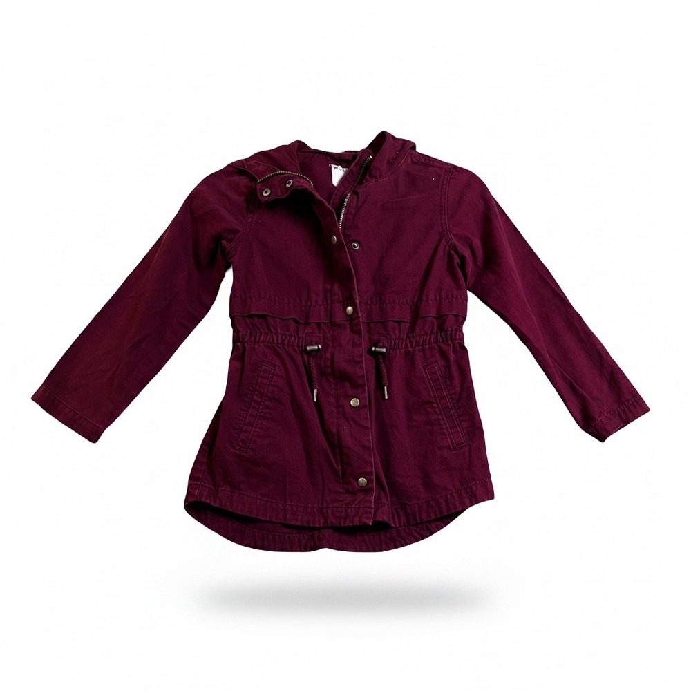 Old Navy Kids Burgundy Utility Hooded Parka Jacket Cinched Waist Size M 8